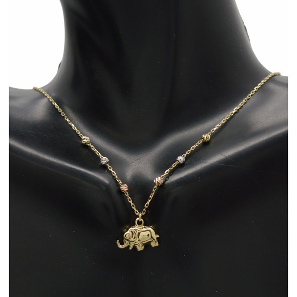 Real 14K Tri-color Gold Beads 16/18" Shiny Elephant Charm Necklace - Picture 1 of 8